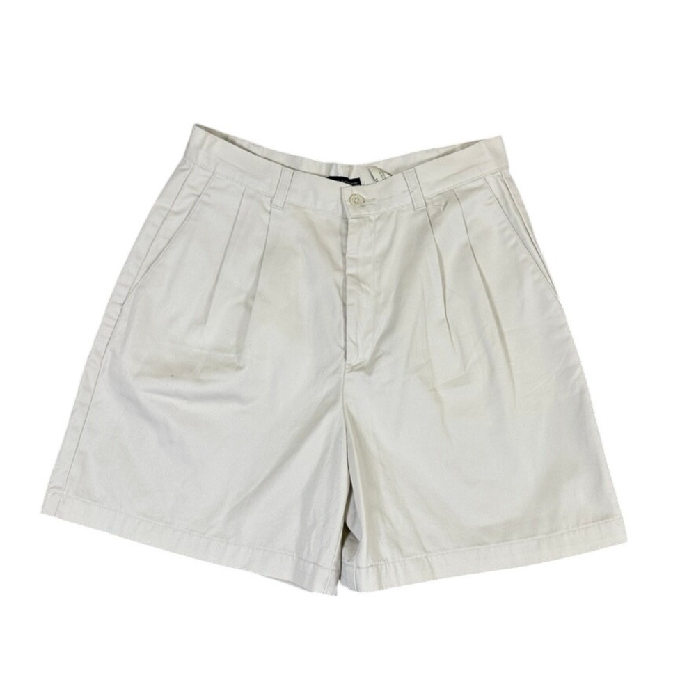 Dockers Womens Pleated Chino Shorts Size 12 Stone Beige Cotton Twill High Rise